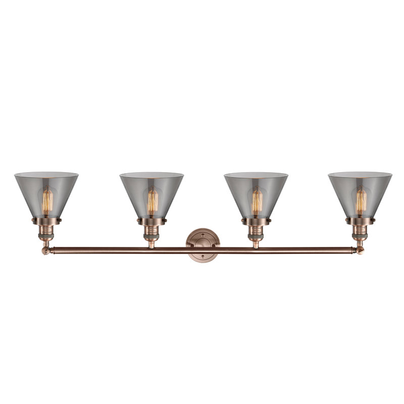 Éclairage pour meuble-lavabo de salle de bain 4 lumières Cone, Plaqué couleur fumée, Cuivre antique, DEL
