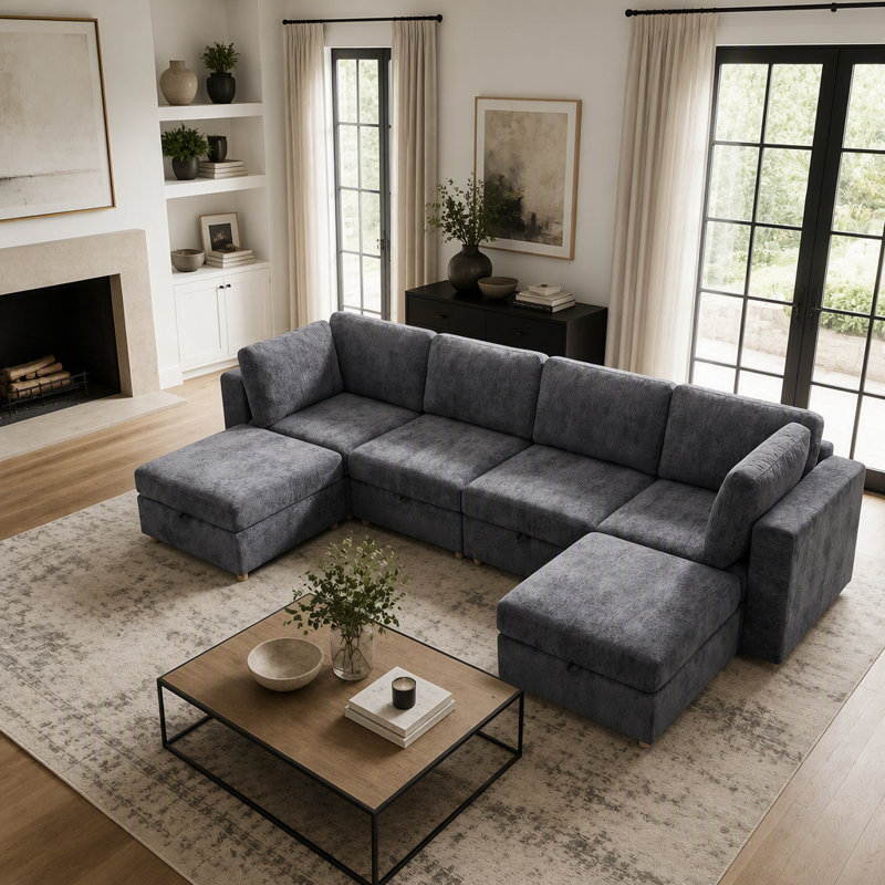 Canapé modulaire modulaire, canapé convertible avec rangement, ensemble de canapés en tissu pliant multifonctionnel, canapé 6 places (gris)