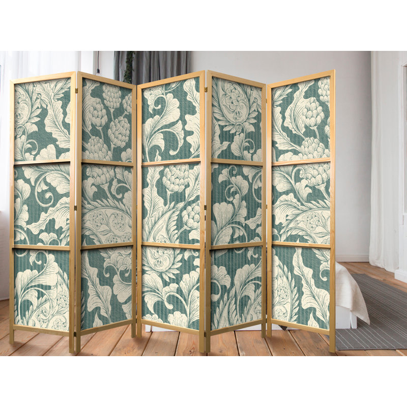 225cm W x 171cm H 5 - Panel Solid Wood Folding Room Divider