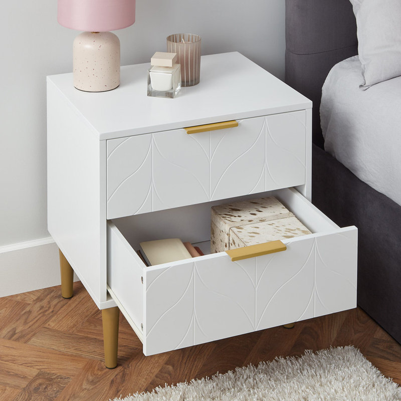 Adams 50cm W Manufactured Wood Bedside Table, White, Individual