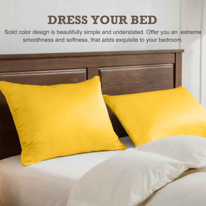 Taies d'oreiller luxueuses en soie avec fermeture à glissière cachée Luxe (ensemble de 2), Taie d’oreiller standard, Jaune