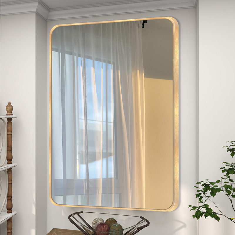 Viridiana Metal Rectangle Wall Mirror, Brushed Gold, 36" x 24"