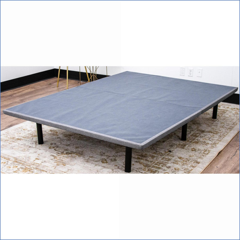 Queen Size Gray Woven Upholstered Platform Foundation - Steel Frame &amp; Plywood, Foldable, 1000lbs Capacity, Tool-Free Assembly