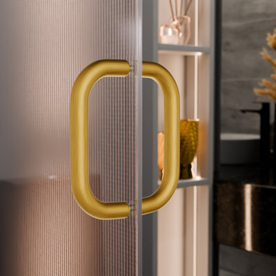 Brixwell PHNW6X6SB Back-To-Back Tubular Pull Handles Without Metal Washers 1/4" To 1/2" Glass Thickness 6" Center-To-Center Satin Brass Finish