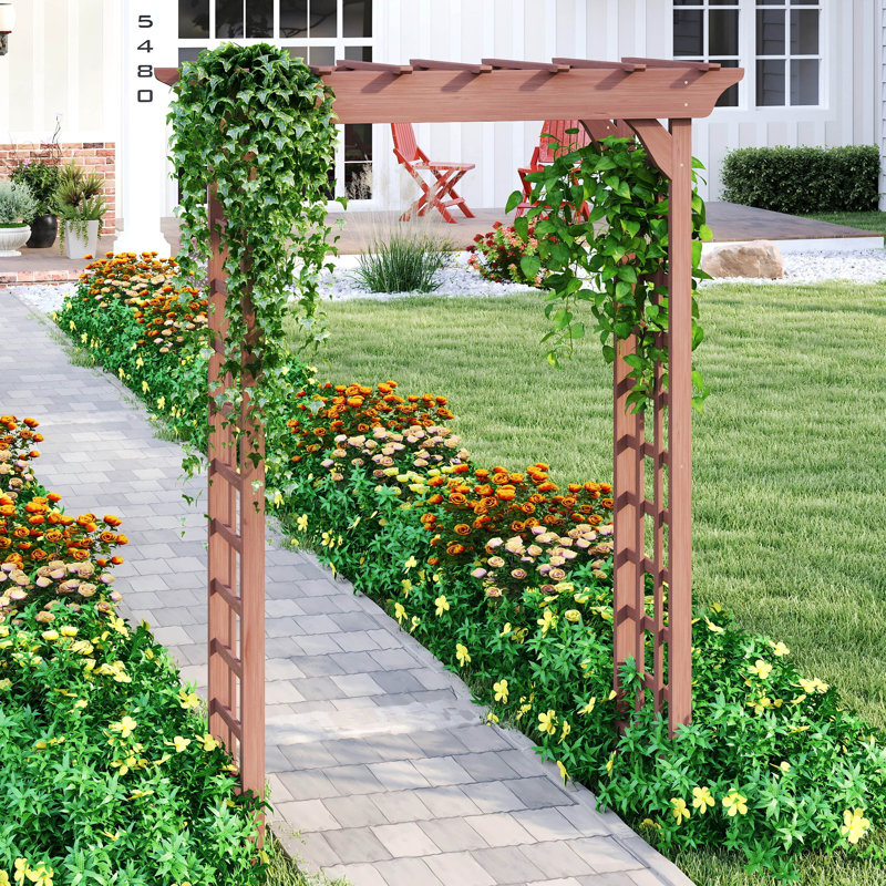 Jardinière d'extérieur en bois avec arche brune, Marron foncé
