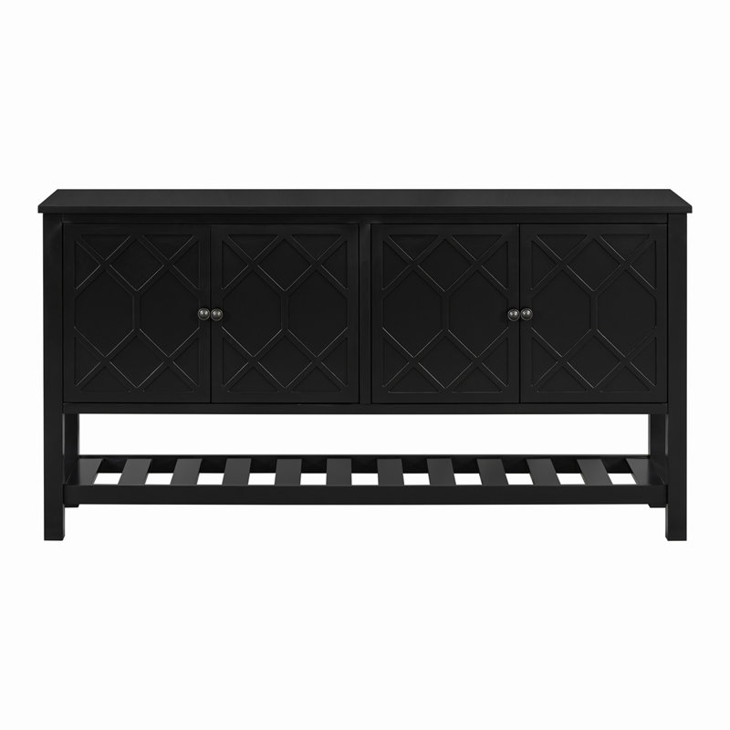 Elegant Entryway Table with Polygonal Door Design, Black