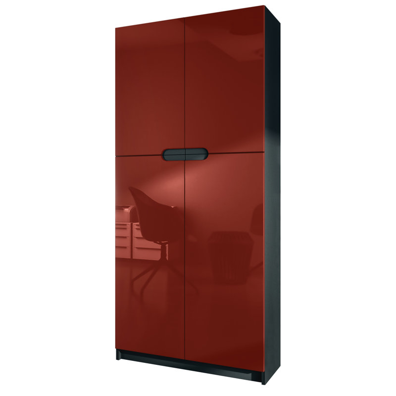 Mazeppa 4 -Door 4 -Shelf, Matt black/Dark red