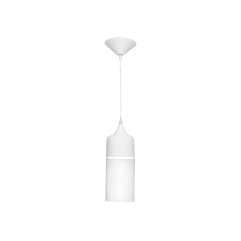 Luminaire suspendu à cylindre simple 1 lumières Emmanuelle, Blanc / Transparent