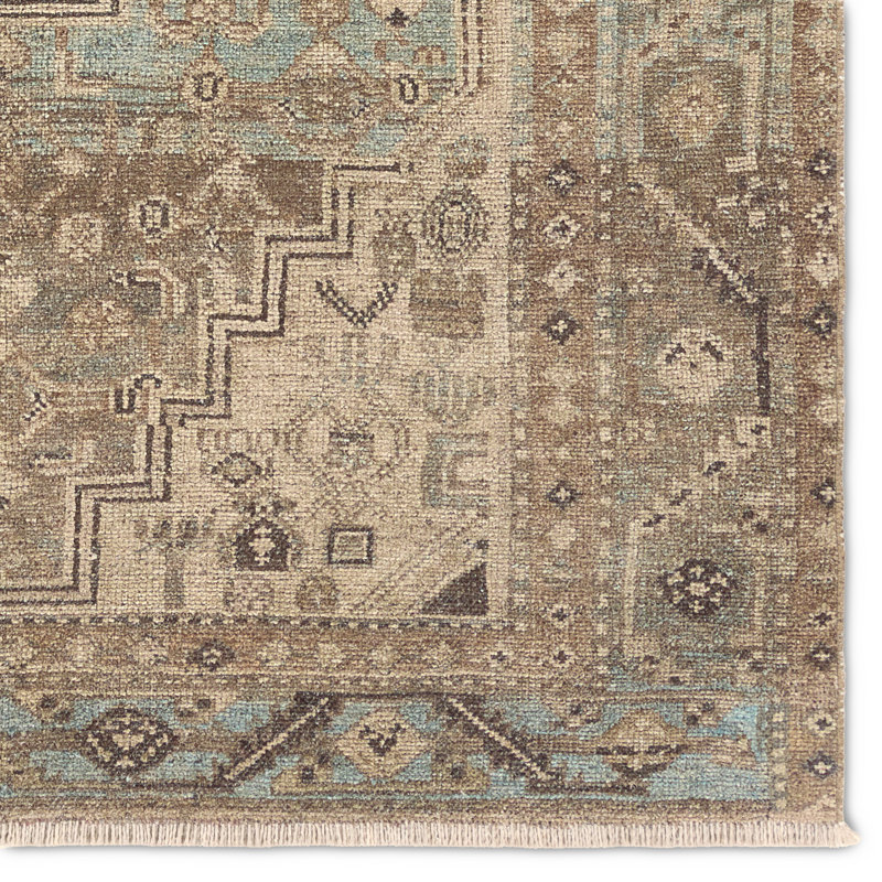 Vibe by Bungalow Rose Achel Medallion Machine Washable Green/Blue Area Rug, Rectangle 6' x 9'