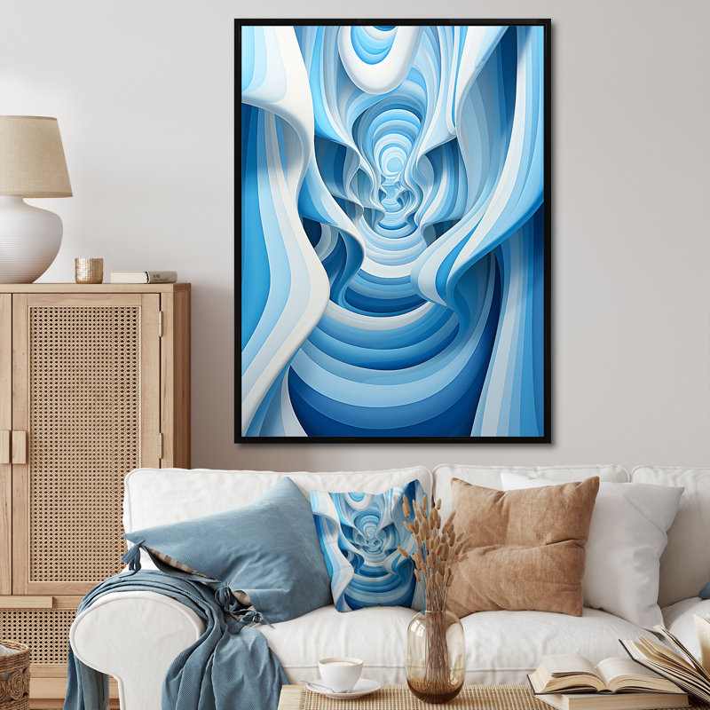 Op Art Blue Focus III - impression, Cadre flottant noir, H 40 po x l 30 po x P 1,5 po