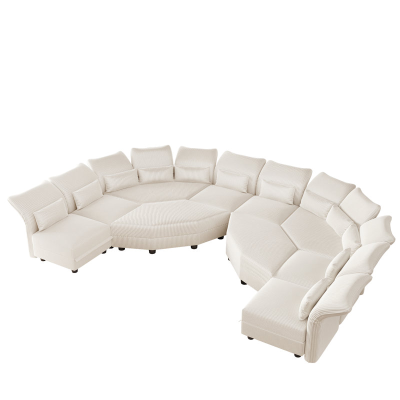 U-Shaped Plush Large Upholstered Modular Sectional Couches With Storage, 10 Seat  Corduroy  Sofa With Adjustable Arms Backs,Plush Supportive Cushions For Living Room, Beige