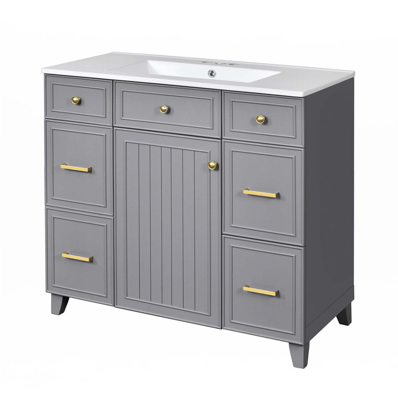 Ensemble de meuble-lavabo avec lavabo 36 po 36 po, Doré, Gris