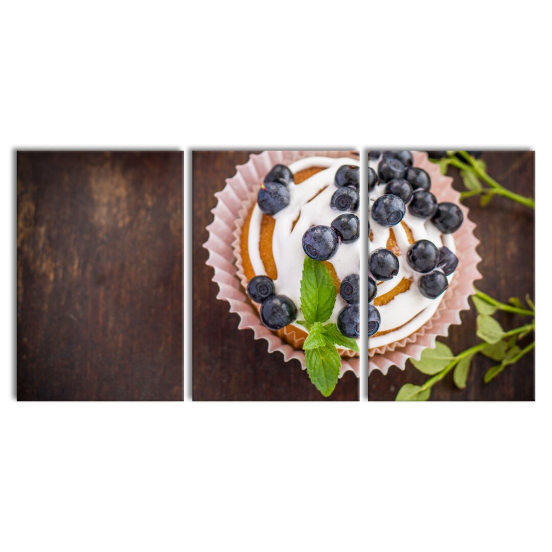 3-tlg. Leinwandbilder-Set Blueberry Cupcake