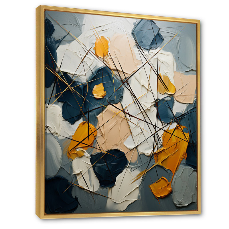 "Orange Happiness", peinture abstraite sur toile, H 32 po x l 24 po x P 1 po, Cadre flottant doré