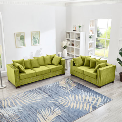 Velours + avec look moderne, 5 sièges, accoudoirs carrés, rangement sous le siège et housses lavables, coussins à ressorts, coussins décoratifs amovibles