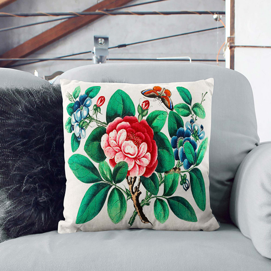 Flowers and Butterfly Cushion with Filling
