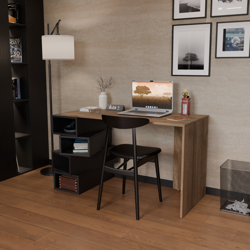 Poyraz 120cm W Computer Desk, Black/Brown
