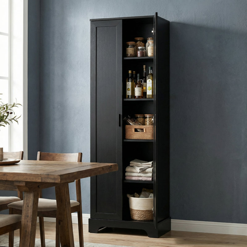 Armoire de rangement 71 po H avec tablette réglable et système de rangement multiple, Noir, noir, noir, noir