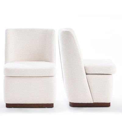 Upholstered Boucle Accent Chair Full Back Barrel Chair Armless Living Room Chairs With Solid Wood Base