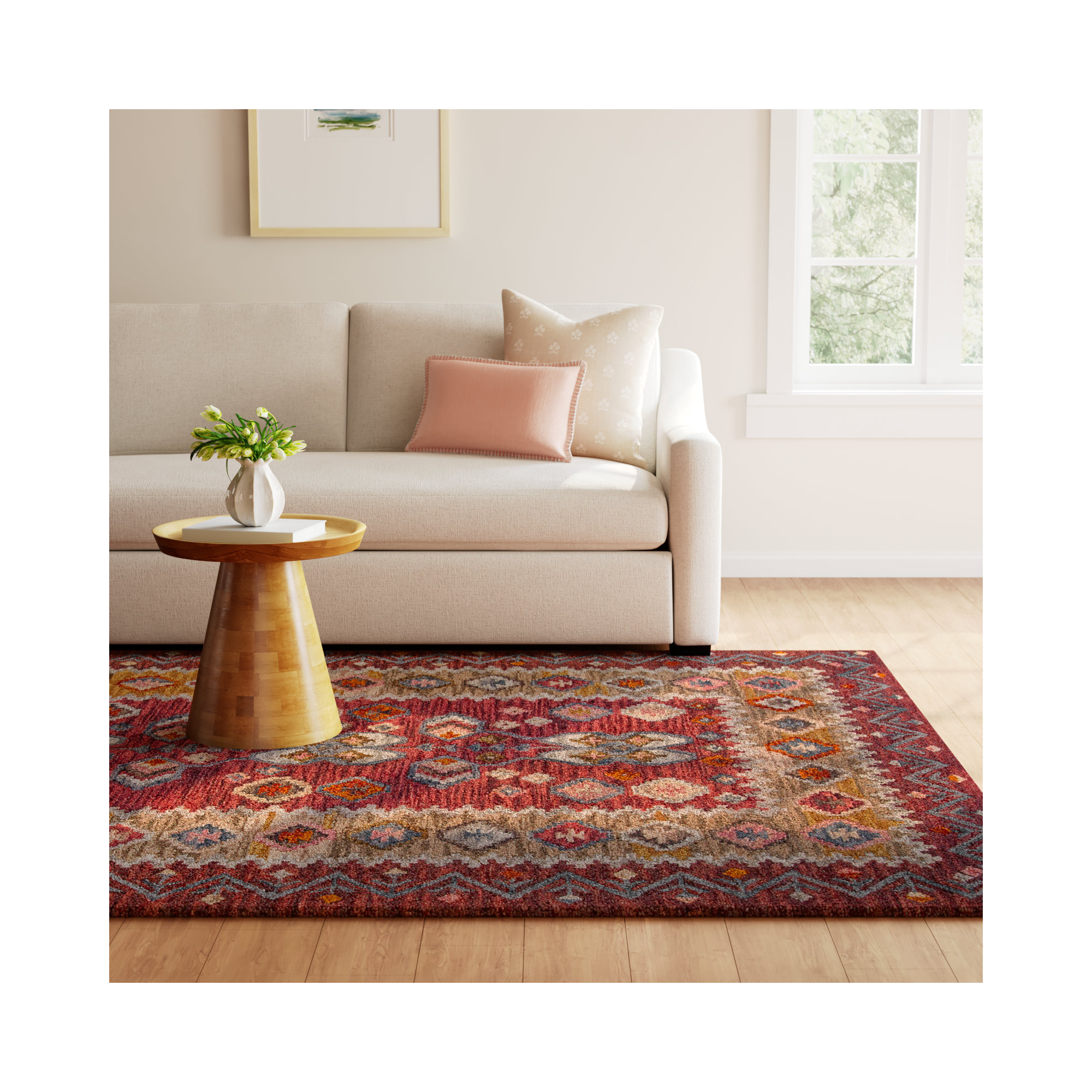 Breesport Handmade Wool Red/Beige Rug, Rectangle 8' x 11'