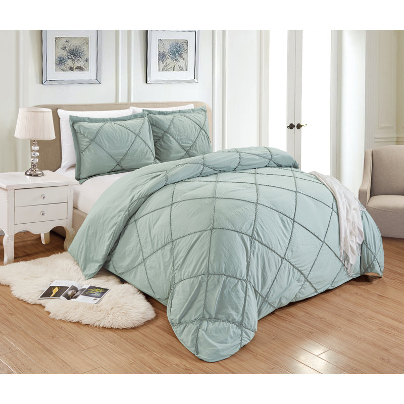 Sherry Modern & Contemporary Polyester Box Stitch Geometric Shapes Duvet Cover, Queen Duvet Cover + 2 Shams, Mint