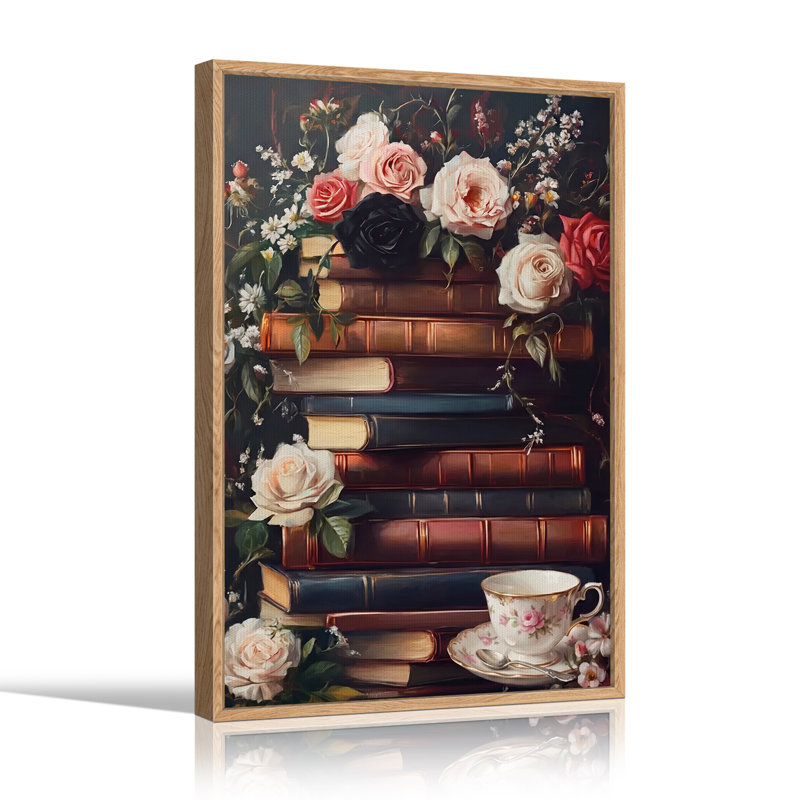 Art rétro sur toile, livres rétro avec roses roses et noires, H 24 po x l 18 po