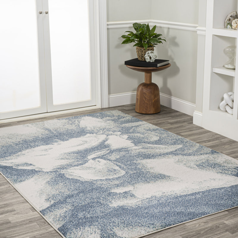 Tapis bleu / crème Ciasia, Rectangle 2 pi 11 po x 5 pi