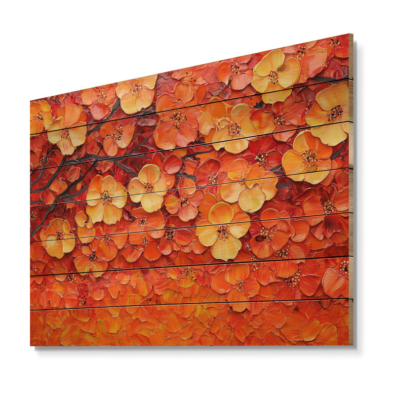 Coucher de soleil aux nuances de fleur de pommier II - Décoration murale traditionnelle sur bois de pin naturel