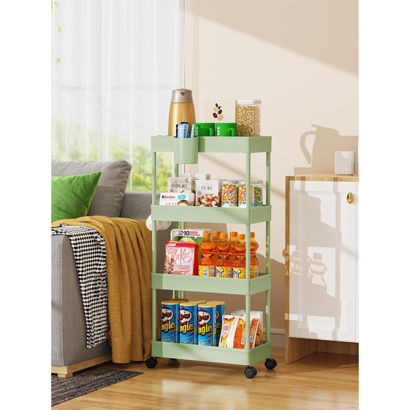 Chariot de rangement mince avec 4 tablettes réglables - Organisateur mobile compact pour la salle de bain, la cuisine, la salle de lavage, le bureau - Roues à 360 ° et structure en métal robuste