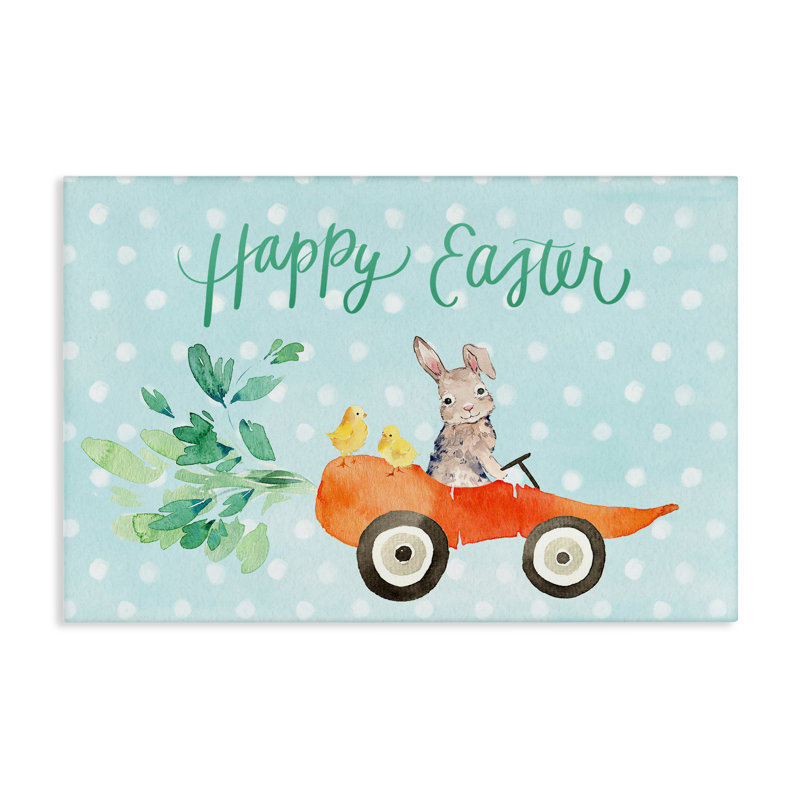 Toile de lapin de Pâques, carotte de voiture, design par Heather Lee Chan, H 24 po x l 36 po