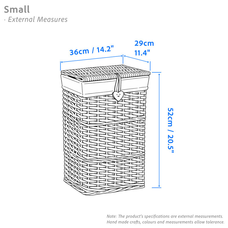 Wicker Laundry Basket with Lid and Cotton Liner, 52cm H x 36cm W, Grey