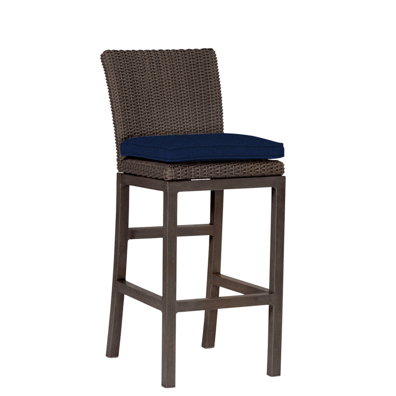 Rustic 30.5" Patio Bar Stool with Cushion, Welt, Slate Gray, Indigo Velvet