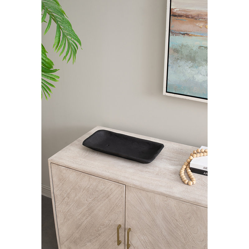 Teak Wood Rectangle Tray - 16x8x2.5" - Black, Black