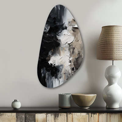 Skyllar Black Textured Splash Paint Art II - Asymmetrical Abstract Painting Metal Wall Art, Unique Shape Metal Wall Sculpture Print