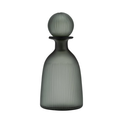 Glass Vase with Vertical Ribbed Detailing and Round Stopper Accent Aligned to Coastal Trend for Modern Decorative Display in Contemporary Interior Settings.