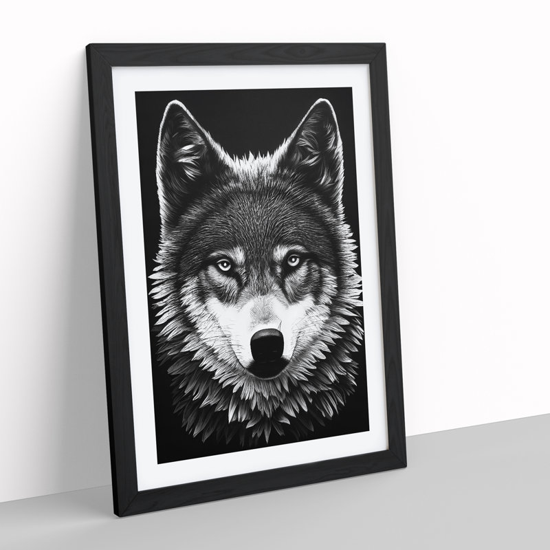 Monochrome Wolf No.5 - Wall Art, Black Framed, 64cm H x 46cm W x 2cm D