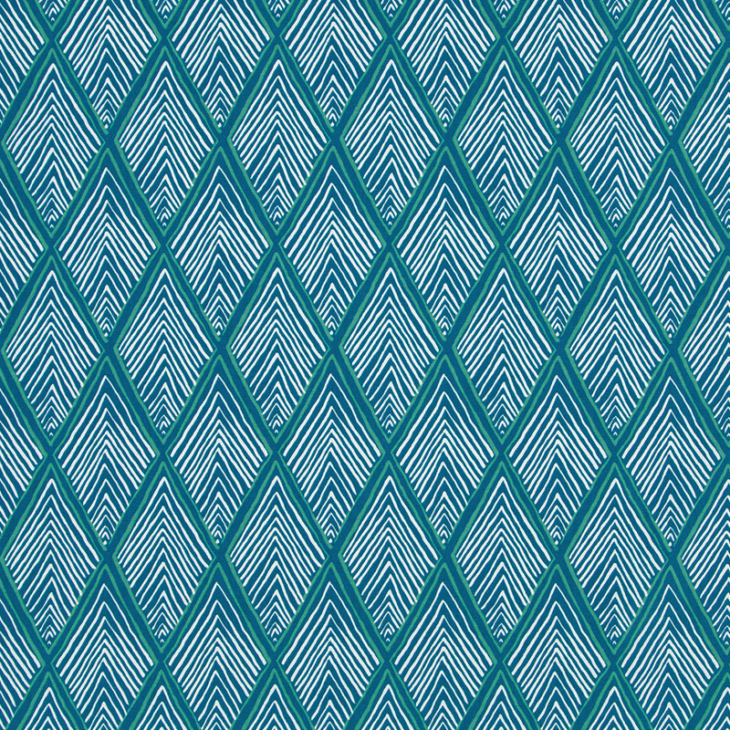 Rhombi Forms 100% Cotton Fabric, Deep Pool
