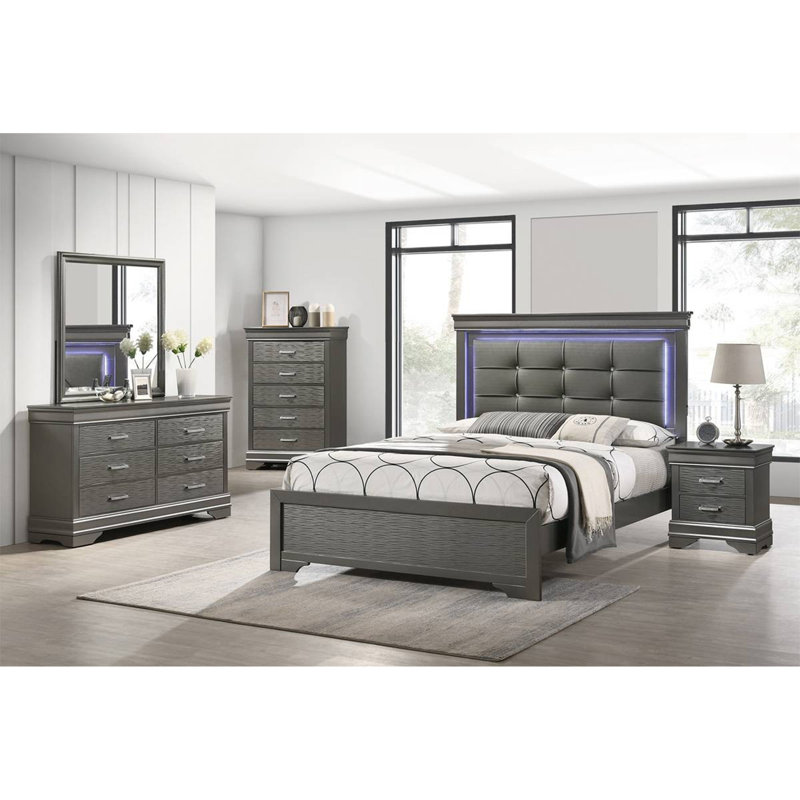 Mobilier de chambre à coucher moderne à 6 tiroirs avec commode moderne en bois gris