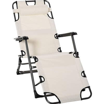White Folding Poolside Chair. 21 Tanning Lounge Chair With Pillow & Pocket. For Beach, Patio, Lawn, Deck. Metal Frame
