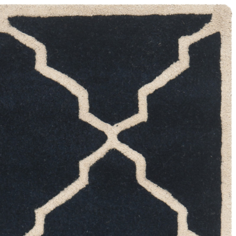 Dark Blue Rectangular Hand-Tufted Wool Area Rug, 8' x 10'