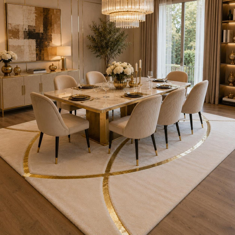 Tapis ivoire doré moelleux, tapis géométrique moderne, fausse fourrure douce, 9 x 12 ft