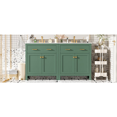 Meuble-lavabo de 60 po avec deux meubles-lavabos, lavabos en céramique et fermeture en douceur - Élément sophistiqué moderne en gris, option de tablettes réglables