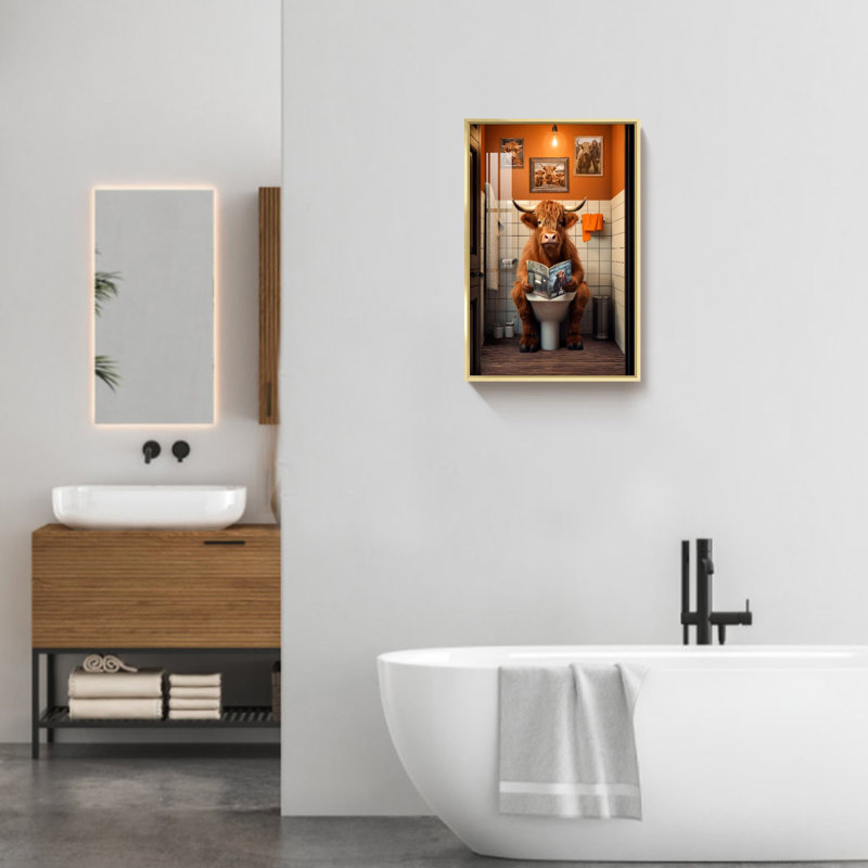 «Bathroom Bathroom Animal», reproduction d'art sur toile, Or, H 23,75 po x l 15,75 po x P 1,34 po