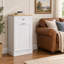 Meuble de poubelle basculant de style champêtre avec tiroir de rangement, en bois, d'une capacité de 38 litres (10 gallons), idéal pour la cuisine et la buanderie - Blanc/Une porte-136026422-106451147