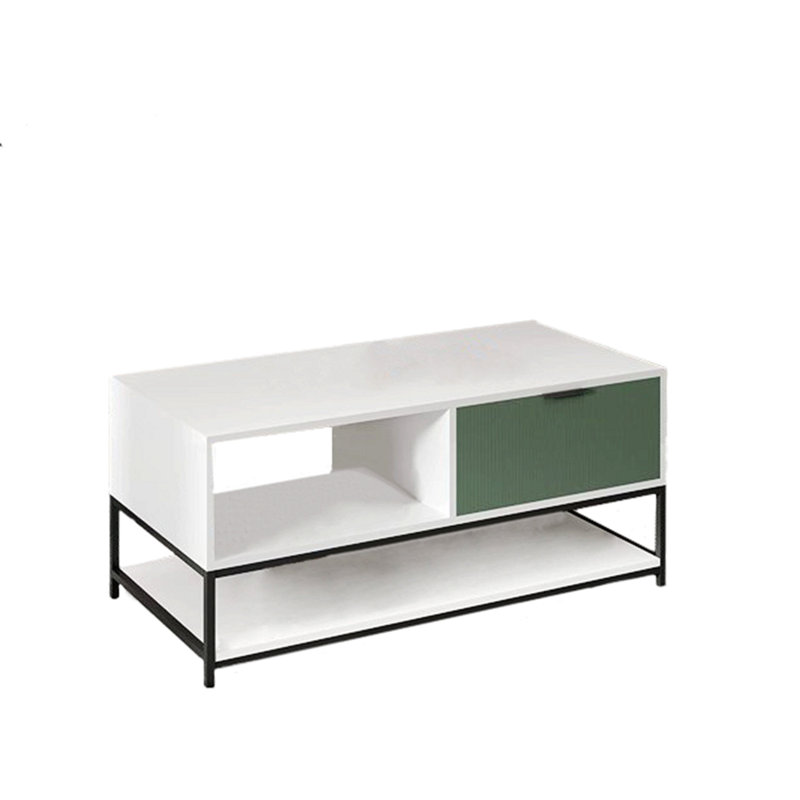 Table basse Raissa avec tablettes et tiroir, Vert