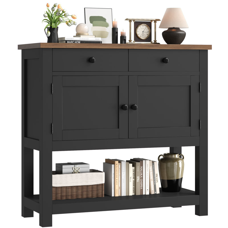 Console 35,4 "avec tiroirs et armoire Latiasha, Brun / Noir