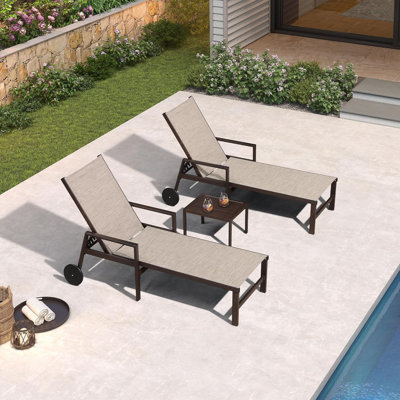 Set of 2 Latitude Run Metal Lounge Chair by Nature PVC-coated polyester with Arms and Table by Latitude Run