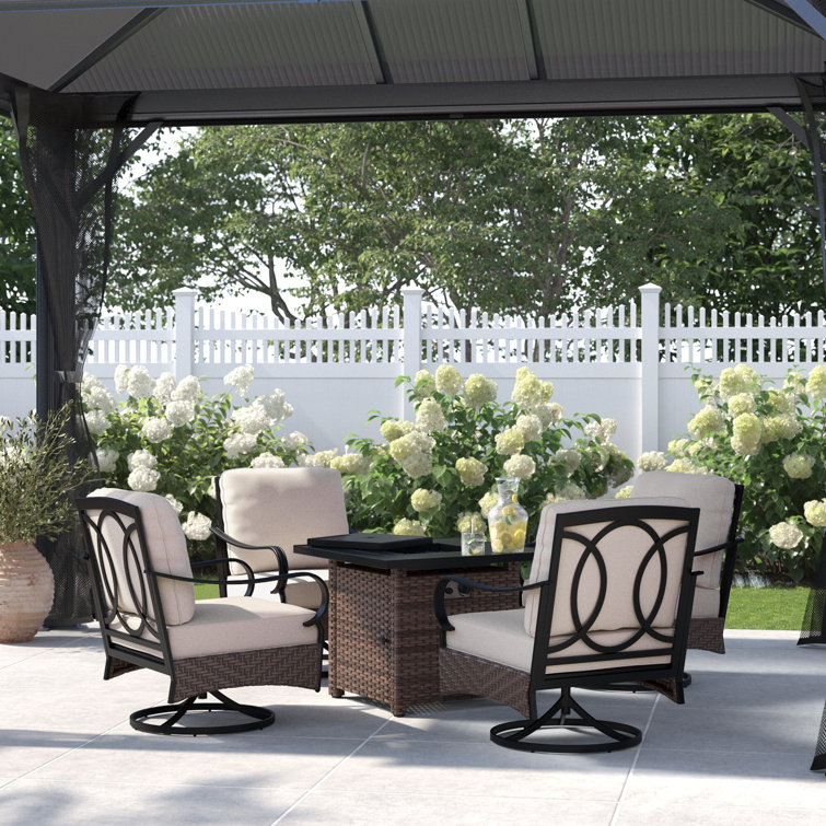 Emmaus 4-Person Swivel Sofa Chairs Seating Group with Fire Pit Table