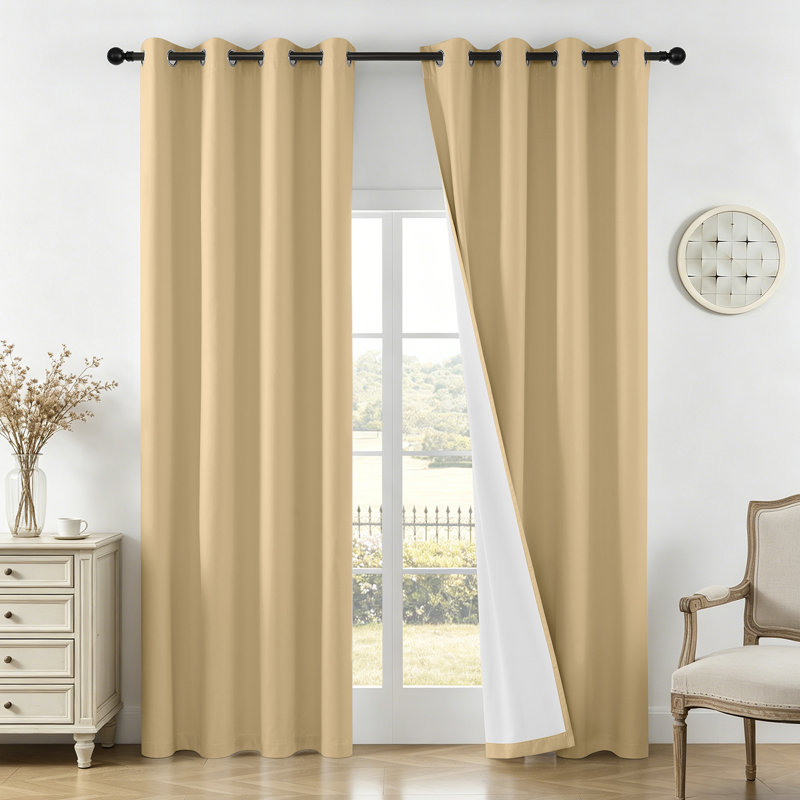 Rideaux à œillets 2 pièces 100% lin occultant - 52 po x 84 po, beige, L 52 po x L 84 po, Beige
