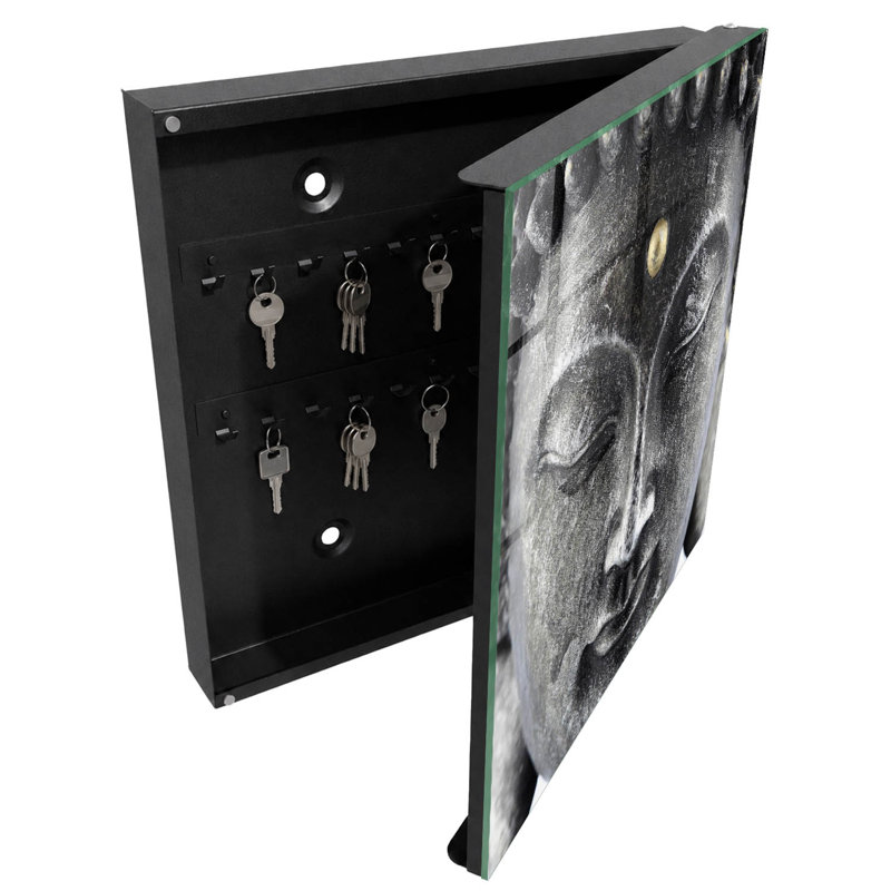 Key cabinet for wall, Opens to the left, 30x30x5, Black, The peace of meditation full of harmony, 